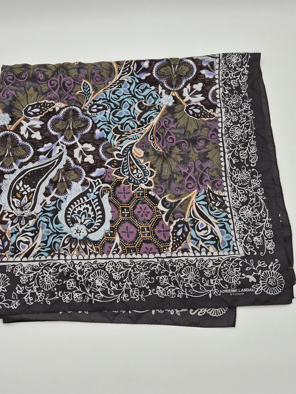 Adrienne Landau Women’s Black Paisley Floral Silk Scarf Feminine Floral Paisley
